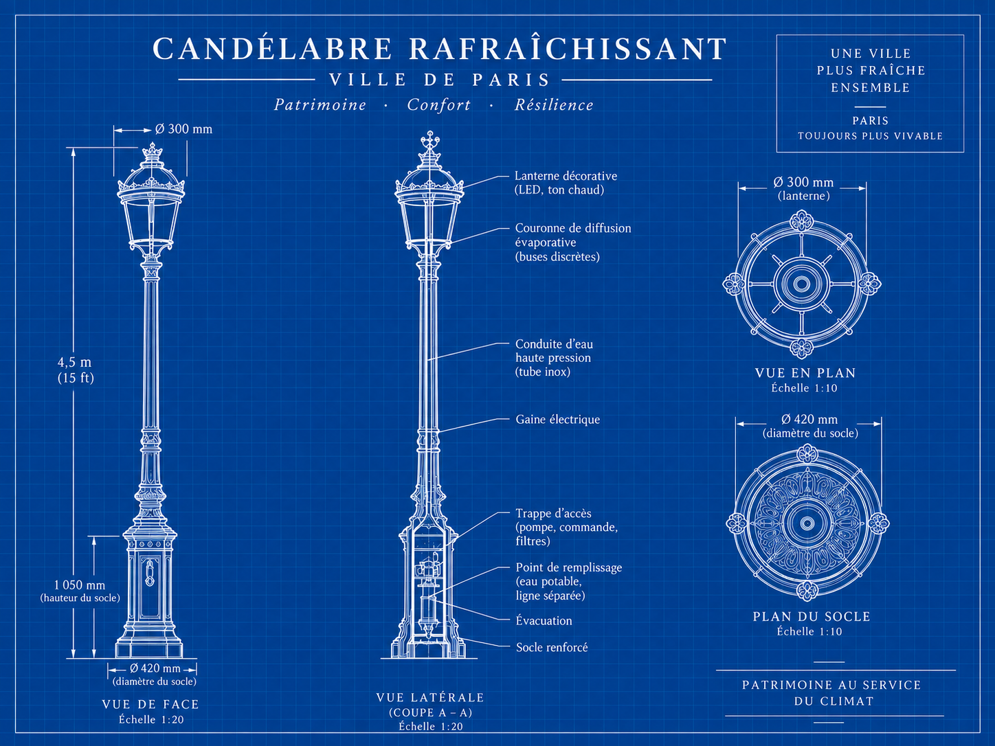 Candélabre Fraîcheur cooling light-pole concept drawing